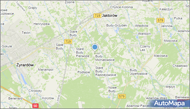 mapa Budy Michałowskie, Budy Michałowskie gmina Jaktorów na mapie Targeo